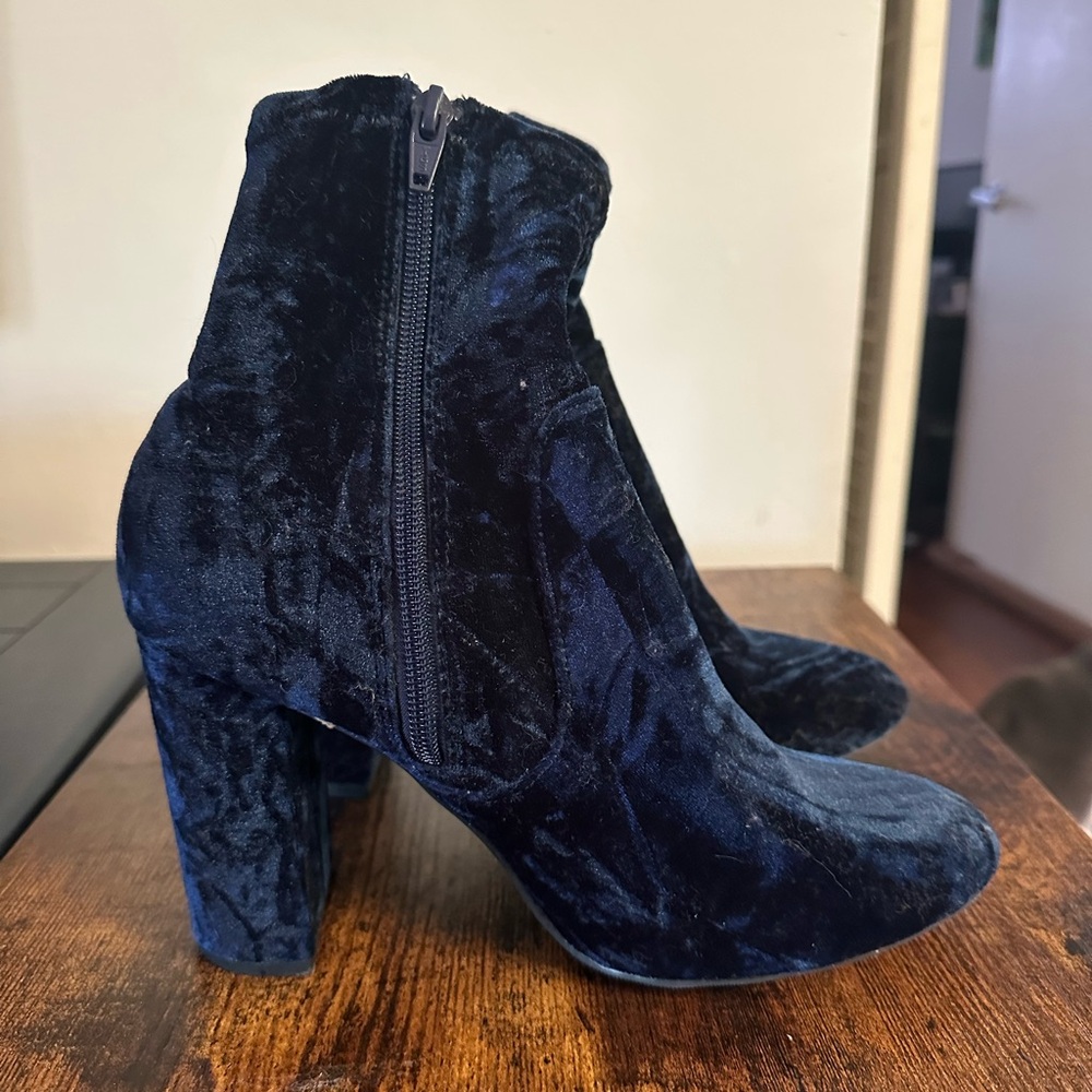 Blue Velvet Ankle Boots